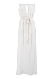 Women’s Off White Maxi Summer Dress with Side Split | Lightweight Cotton Dress for Holidays & Warm Weather