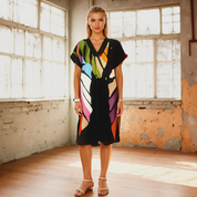 Women’s Leaf Print Midi Summer Dress with V-Neck | Lightweight Airy Dress for Warm Weather